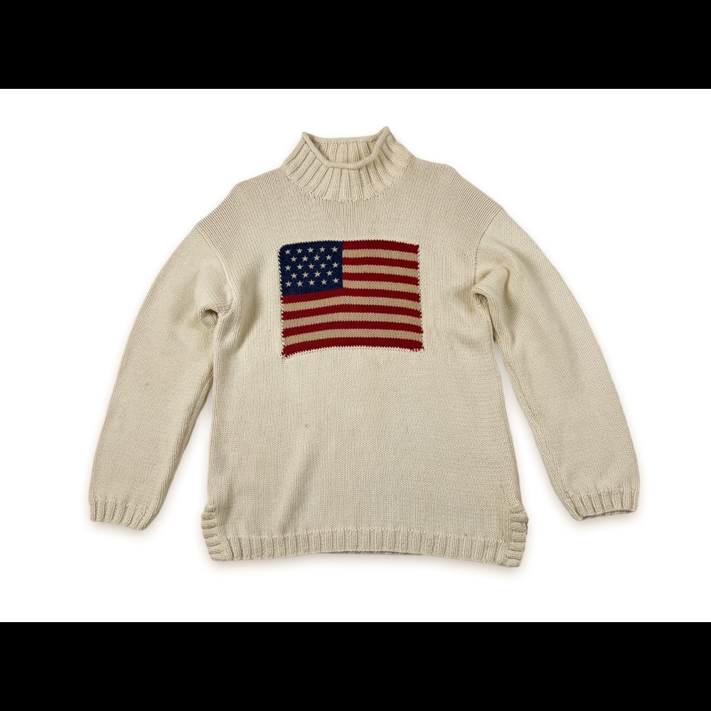 Ralph Lauren Country Pullover Sweater American Flag Womens Size M Cream